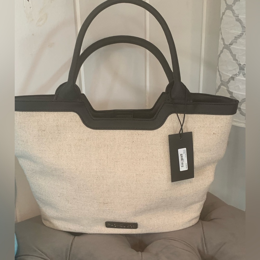 Rachel Zoe tote in natural with black trim and handle new